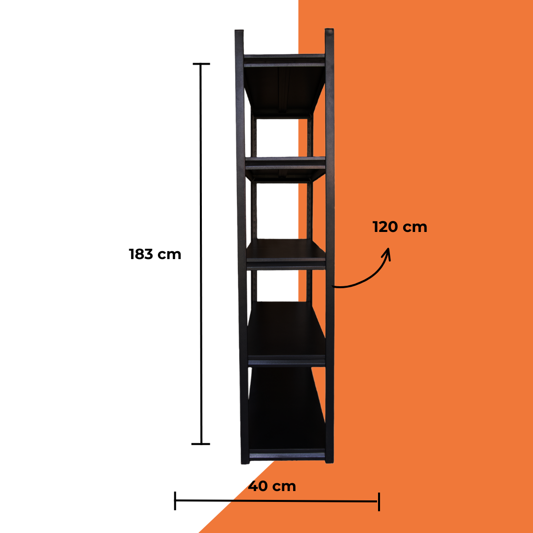 Estante metálico negro 183x120x40 cm 500kg en uso - D-Bodegas Chile
