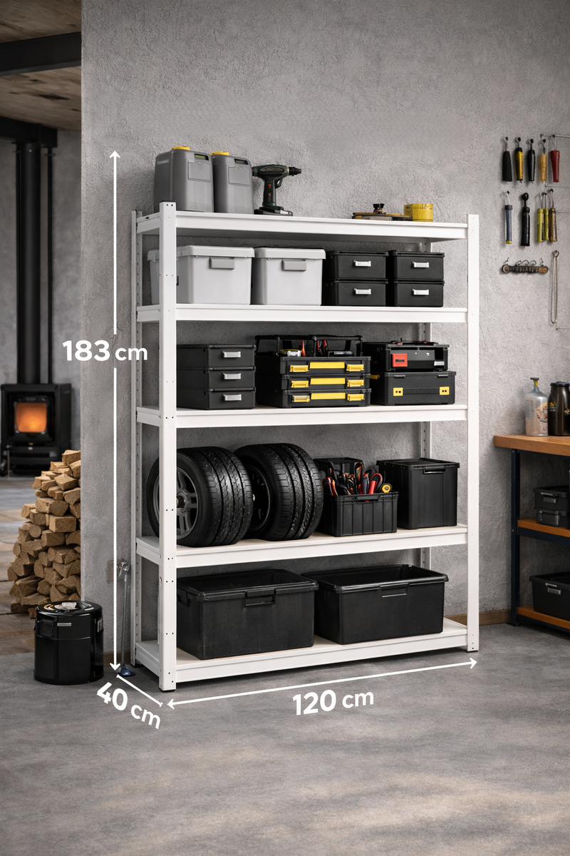 Dimensiones de Estante metálico blanco 183x120x40 cm 500kg